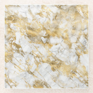 Modern White and Gold Marble Pattern Glass Coaster