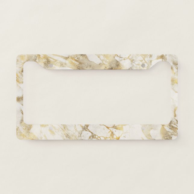 Modern White and Gold Marble Pattern License Plate Frame (Front)