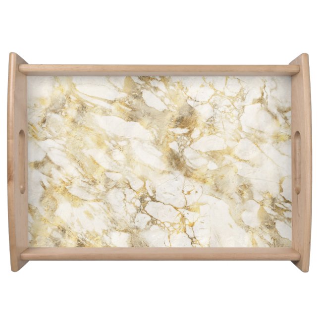 Modern White and Gold Marble Pattern Serving Tray (Front)