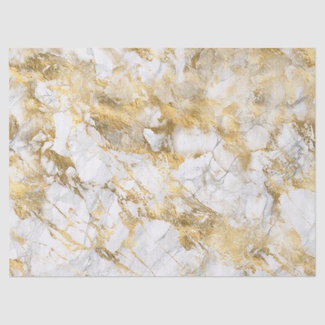 Modern White and Gold Marble Pattern Tissue Paper (Front)