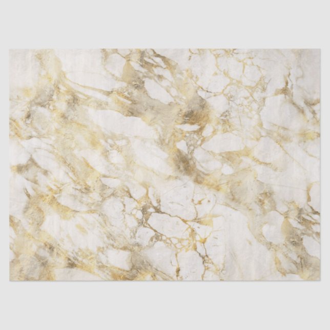 Modern White and Gold Marble Pattern Tissue Paper (Front)