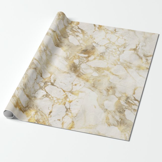 Modern White and Gold Marble Pattern Wrapping Paper (Unrolled)