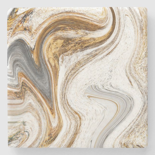 Modern White And Gold Marble Stone Coaster (Front)