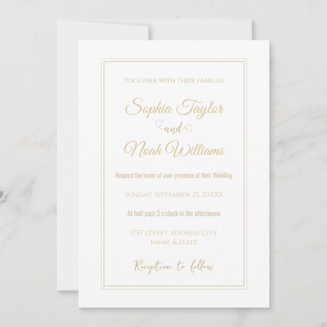 Modern White and Gold Minimal  Invitation (Front)