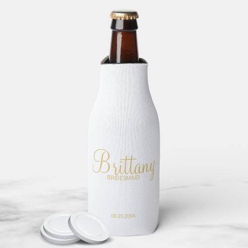 Modern White and Gold Personalized Bridesmaids Bottle Cooler