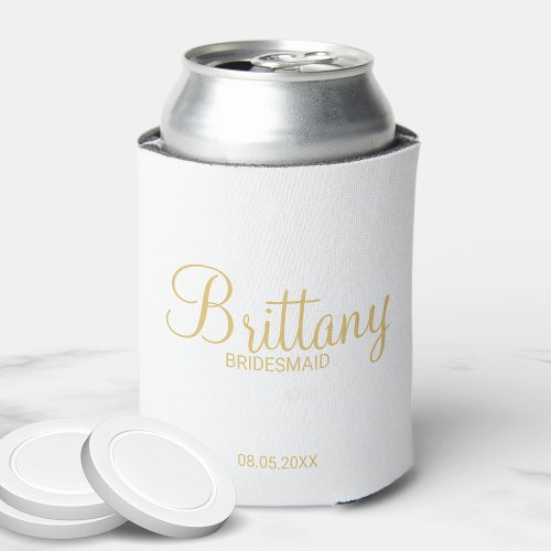 Modern White and Gold Personalized Bridesmaids Can Cooler