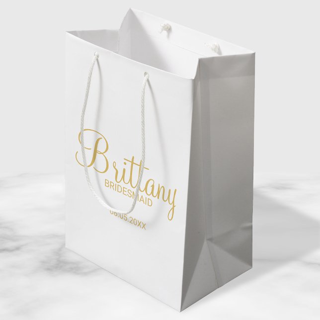 Modern White and Gold Personalized Bridesmaids Medium Gift Bag (Creator Uploaded)