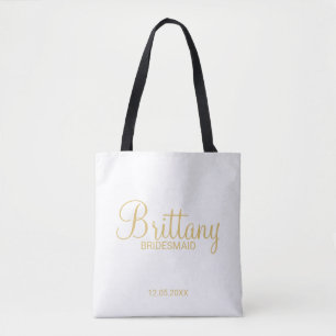 Modern White and Gold Personalized Bridesmaids Tote Bag