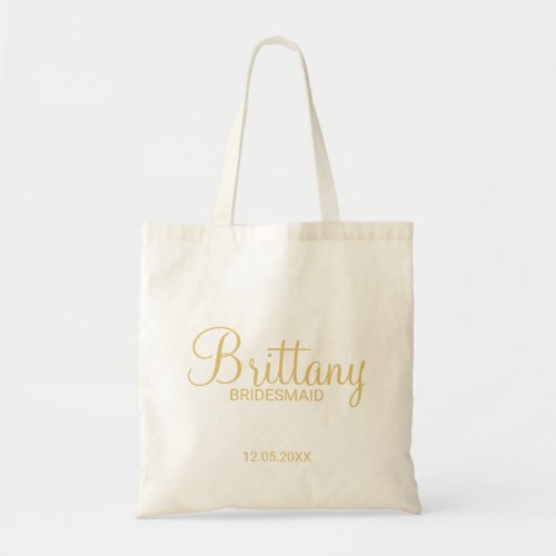 Modern White and Gold Personalized Bridesmaids Tote Bag