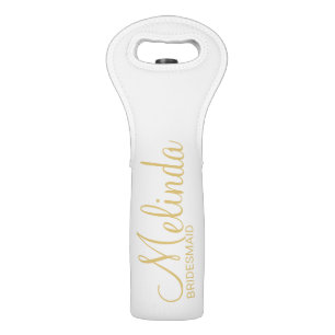 Modern White and Gold Personalized Bridesmaids Wine Bag