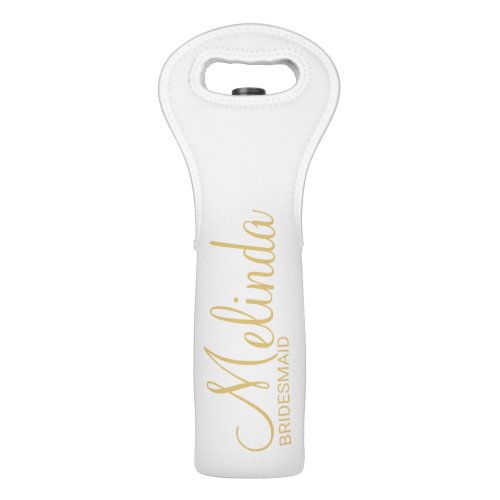 Modern White and Gold Personalized Bridesmaids Wine Bag