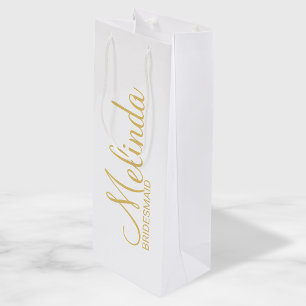 Modern White and Gold Personalized Bridesmaids Wine Gift Bag