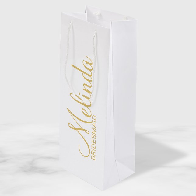 Modern White and Gold Personalized Bridesmaids Wine Gift Bag (Creator Uploaded)