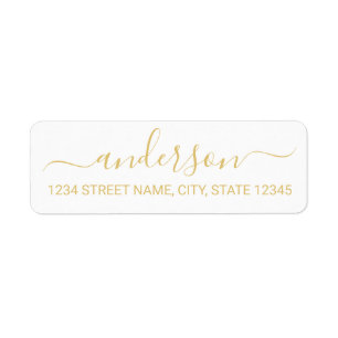 Modern White and Gold Script Return Address Label
