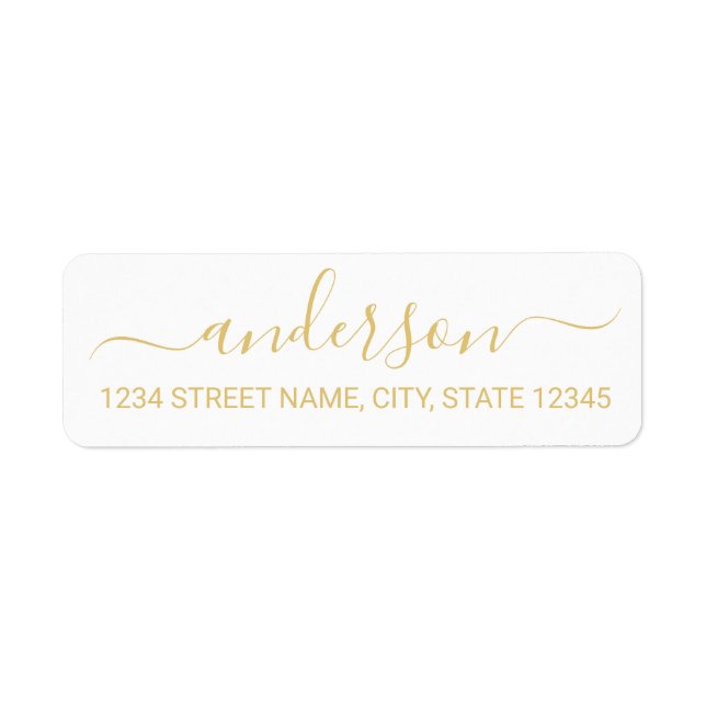 Modern White and Gold Script Return Address Label (Front)