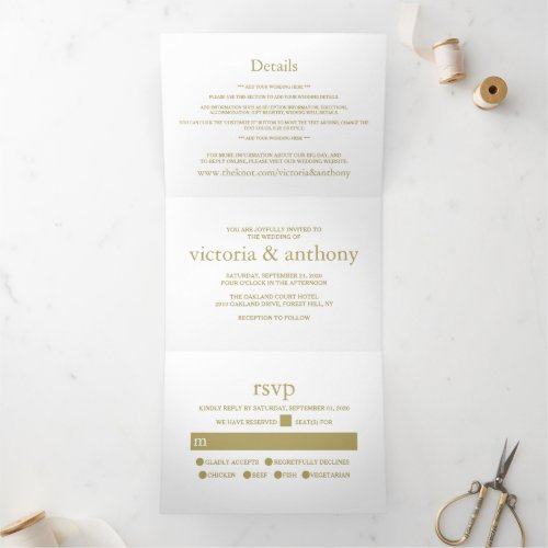 Modern White and Gold Wedding Suite Tri_Fold Invitation