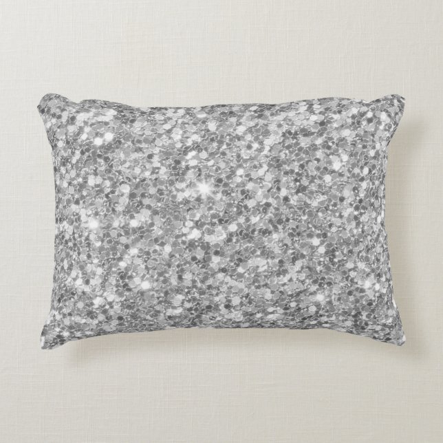 Modern White And Gray Glitter Decorative Pillow (Front)