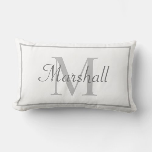 Modern White and Gray Monogrammed Lumbar Pillow