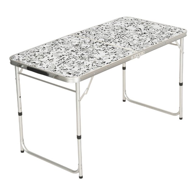 Modern White and Gray Terrazzo Pattern Beer Pong Table (Angled)