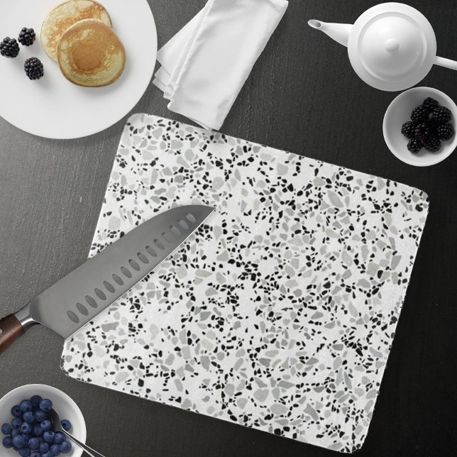 Modern White and Gray Terrazzo Pattern Cutting Board (Modern White Terrazzo Cutting Board by Looly Elzayat
)