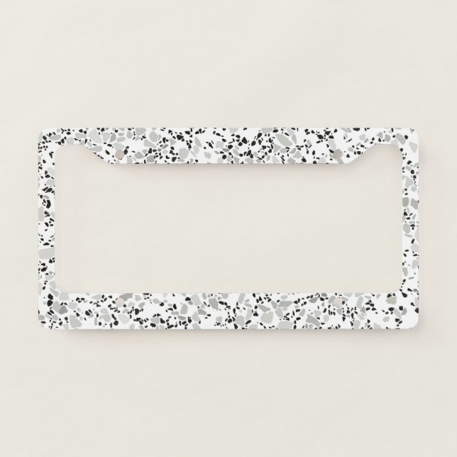 Modern White and Gray Terrazzo Pattern License Plate Frame (Front)
