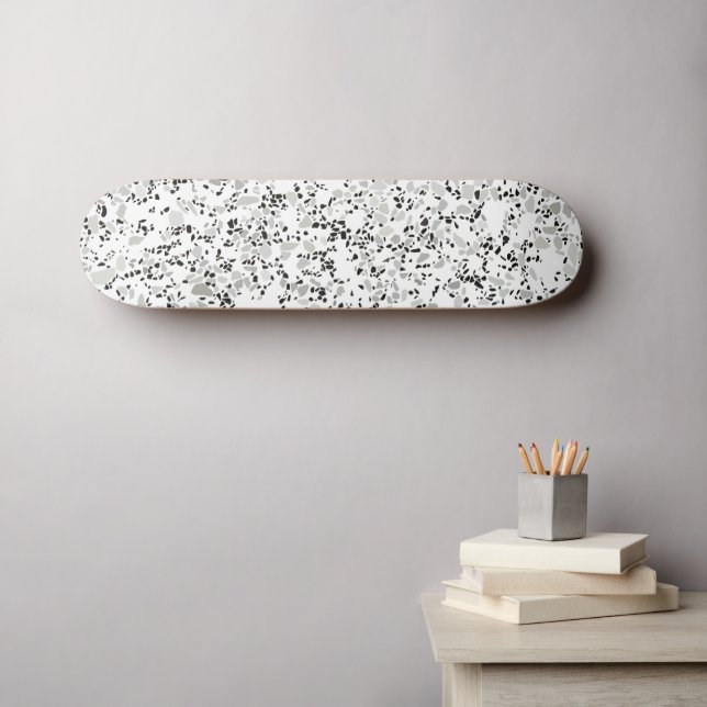 Modern White and Gray Terrazzo Pattern Skateboard (Wall Art (Horz))