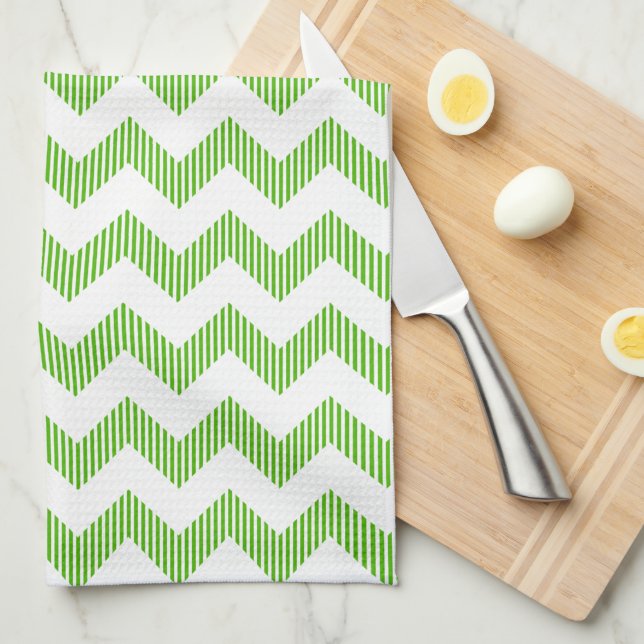 Modern White And Green Chevron Pattern Towel (Quarter Fold)
