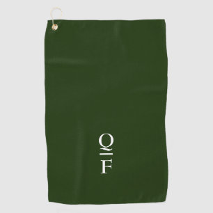 Modern White and Green Monogram Initials Golf Towel