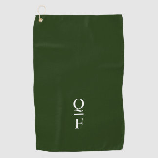 Modern White and Green Monogram Initials Golf Towel