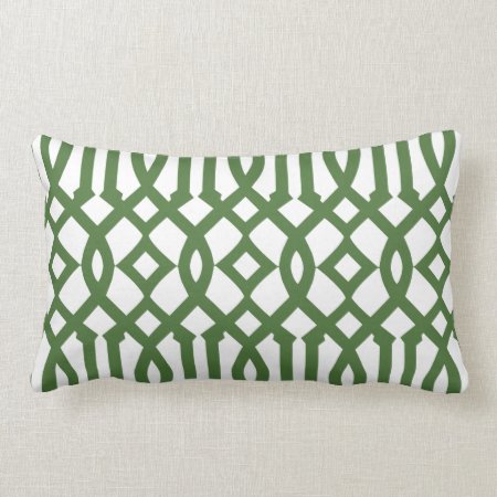 Modern White And Green Trellis Pattern Lumbar Pillow