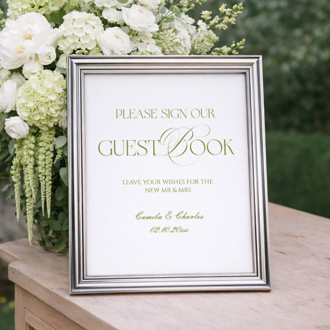 Modern White and Green Wedding Guestbook Poster (Creator Uploaded)
