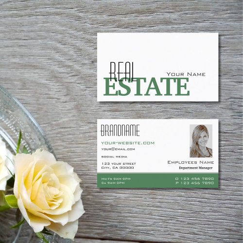 Modern White and Green with Photo Professional Business Card