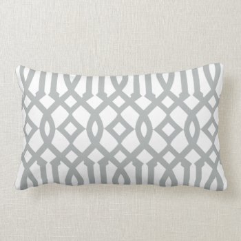 Modern White And Light Gray Trellis Pattern Lumbar Pillow by cardeddesigns at Zazzle