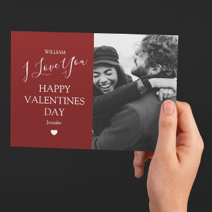 Modern White And Maroon Photo Valentines Day H Holiday Card