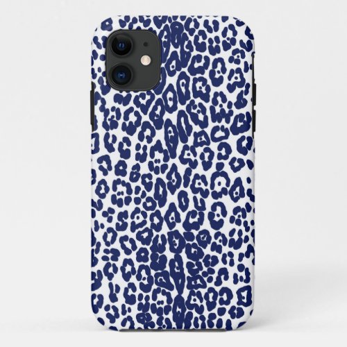 Modern white and navy blue leopard print iPhone 11 case