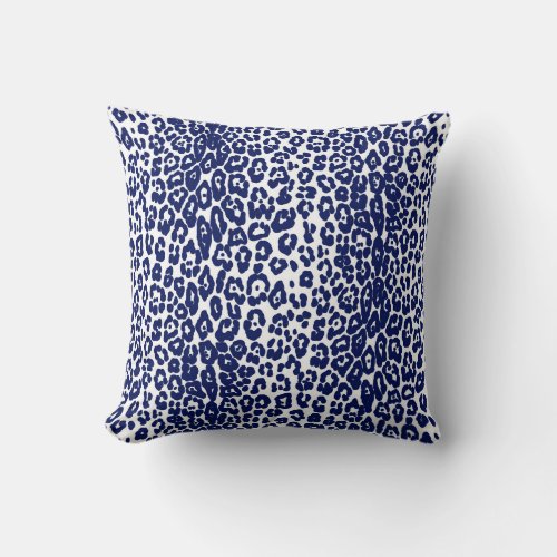 Modern white and navy blue leopard print throw pillow