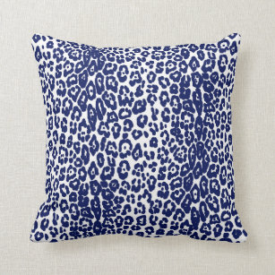 Dark Blue Leopard Throw Pillow, Navy Animal Print