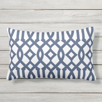 Modern White And Navy Blue Trellis Pattern Lumbar Pillow by cardeddesigns at Zazzle
