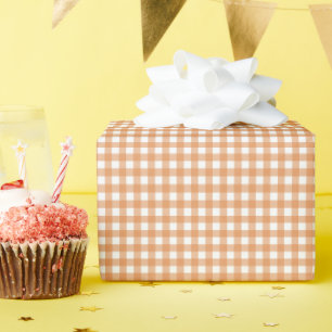Modern White and Orange Gingham Plaid Wrapping Paper