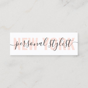 Modern white and peach fashion stylist script chic mini business card