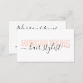 Modern white and peach hair stylist script chic business card (Front/Back)