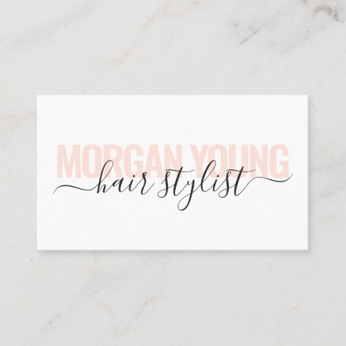 Modern white and peach hair stylist script chic business card