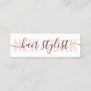 Modern white and peach hair stylist script chic mini business card