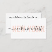 Modern white and peach makeup artist script chic business card (Front/Back)