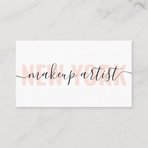 Modern white and peach makeup artist script chic business card