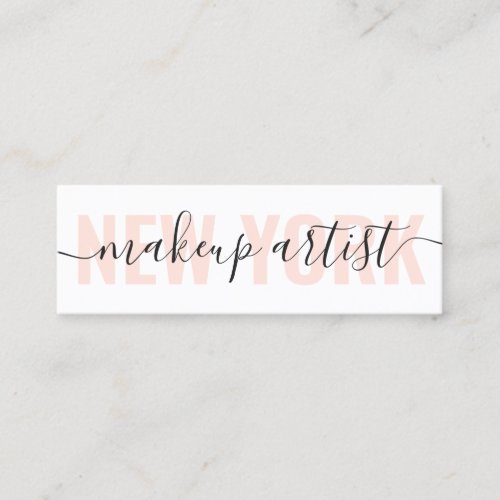 Modern white and peach makeup artist script chic mini business card