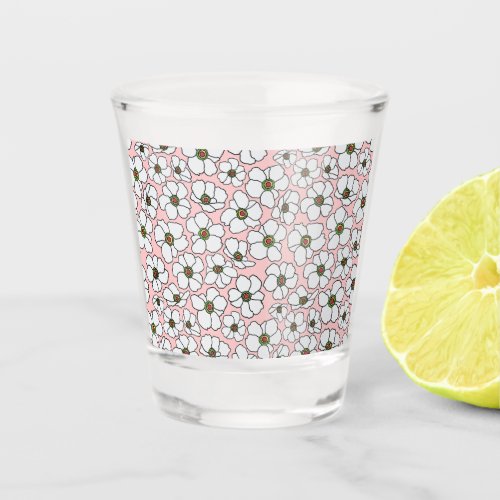 Modern White And Pink Flowers  Shot Glass