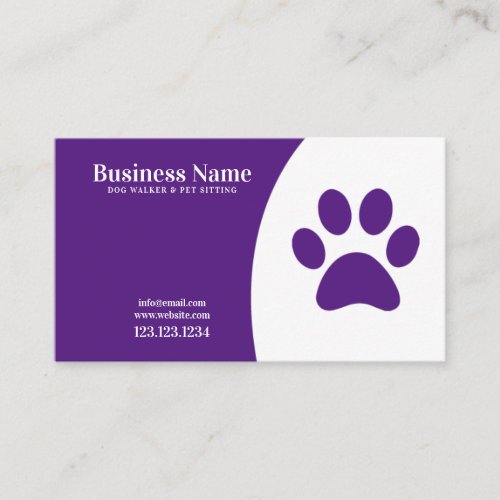 Modern White and Purple Paw Print Dog Walking Business Card