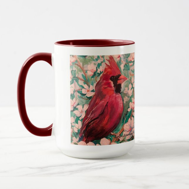 Modern White and Red Cardinal Painting Mug (Left)
