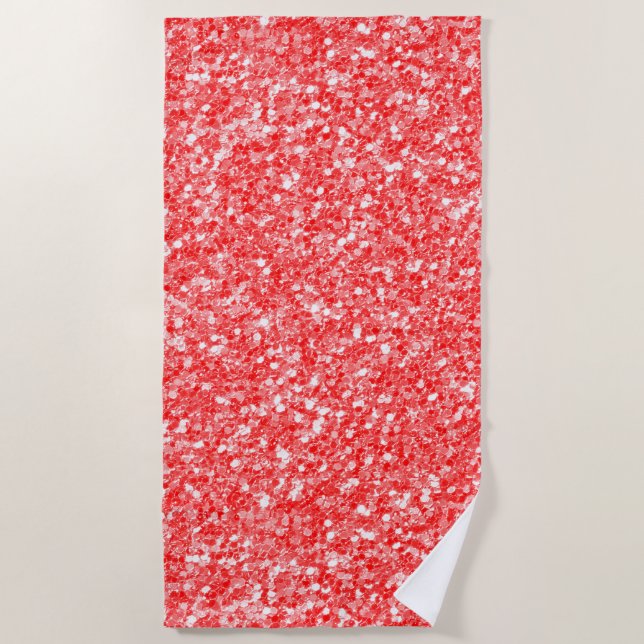 Modern White And Red Glitter Beach Towel (Front)